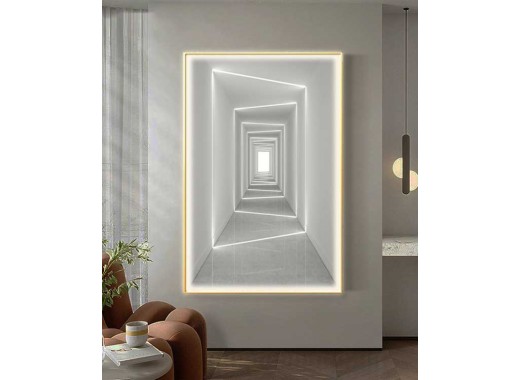 Gold Frame 80*120 Cm White 3D Effect Crytsall Porsalein Painting With Led Light